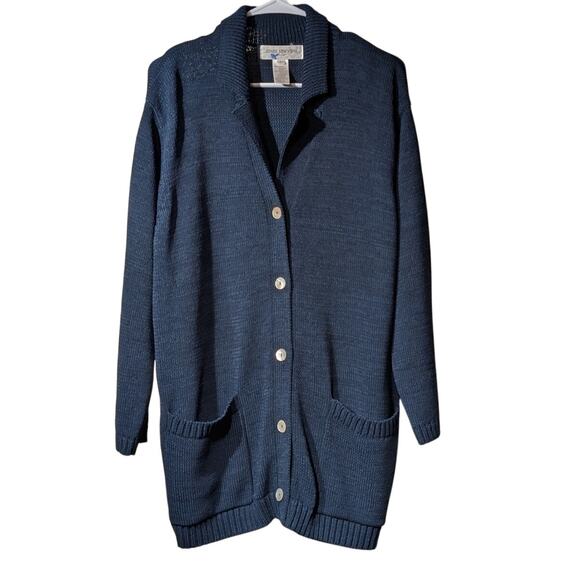 Vtg Jones New York Sport Teal Button Front Collar Pocket Cardigan Womens Sz L - Picture 9 of 9